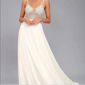Lulu's True Love White Beaded Rhinestone Maxi Dress Wedding Size 4